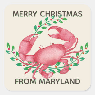 Pegatina Cuadrada Las Felices Navidad del cangrejo de Maryland