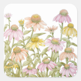 Pegatina Cuadrada Las flores acuarela Arte botánico
