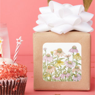 Pegatina Cuadrada Las flores acuarela Arte botánico