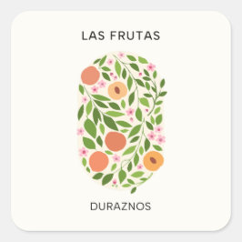 Pegatina Cuadrada Las Frutas: Duraznos - Mercado Peach