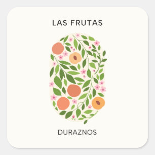 Pegatina Cuadrada Las Frutas: Duraznos - Mercado Peach