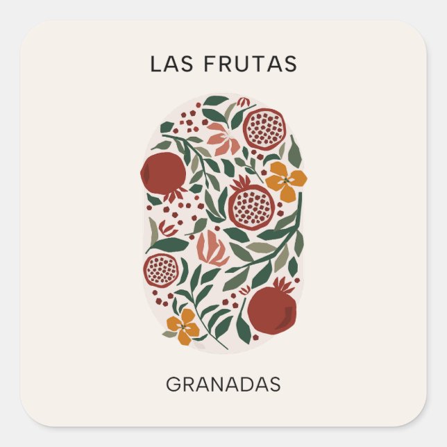Pegatina Cuadrada Las Frutas: Granadas - Mercado Pomegranate (Anverso)