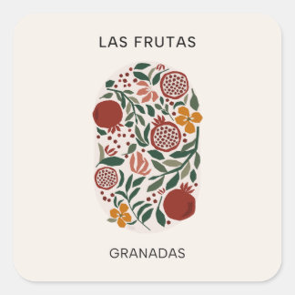 Pegatina Cuadrada Las Frutas: Granadas - Mercado Pomegranate