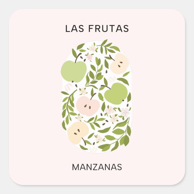 Pegatina Cuadrada Las Frutas: Manzanas - Mercado Apple (Anverso)