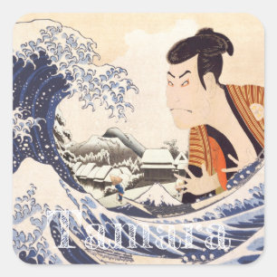 Pegatina Cuadrada Las grandes olas de collages de ukiyoe