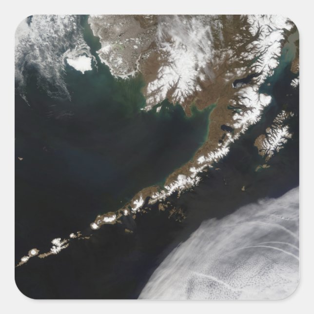 Pegatina Cuadrada Las islas Aleutianas y la península de Alaska (Anverso)