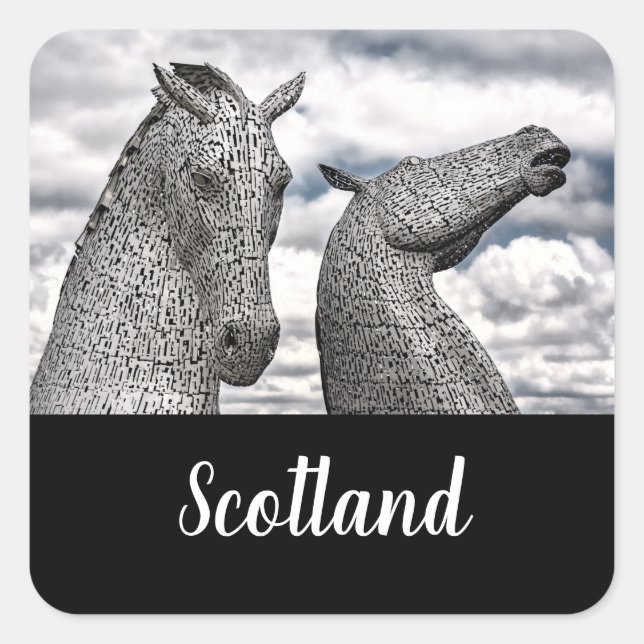 Pegatina Cuadrada Las Kelpies en Falkirk (Anverso)