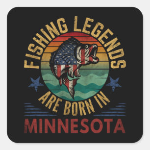 PEGATINA CUADRADA LAS LEYENDAS DE LA PESCA NACEN EN MINNESOTA