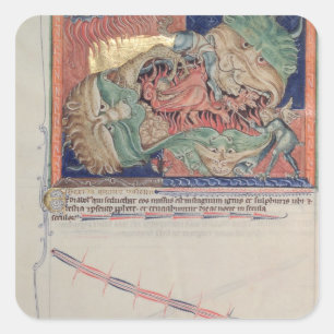 Pegatina Cuadrada Las mandíbulas del infierno tragando el dragón roj