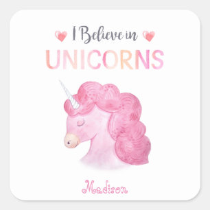 Pegatina Cuadrada Las mariposas rosadas de unicornio Girly Cute Pers