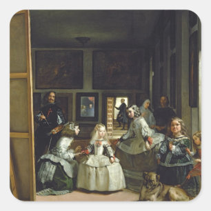 Pegatina Cuadrada Las Meninas o la familia de Philip IV, c.1656