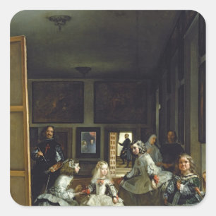 Pegatina Cuadrada Las Meninas o la familia de Philip IV, c.1656 2