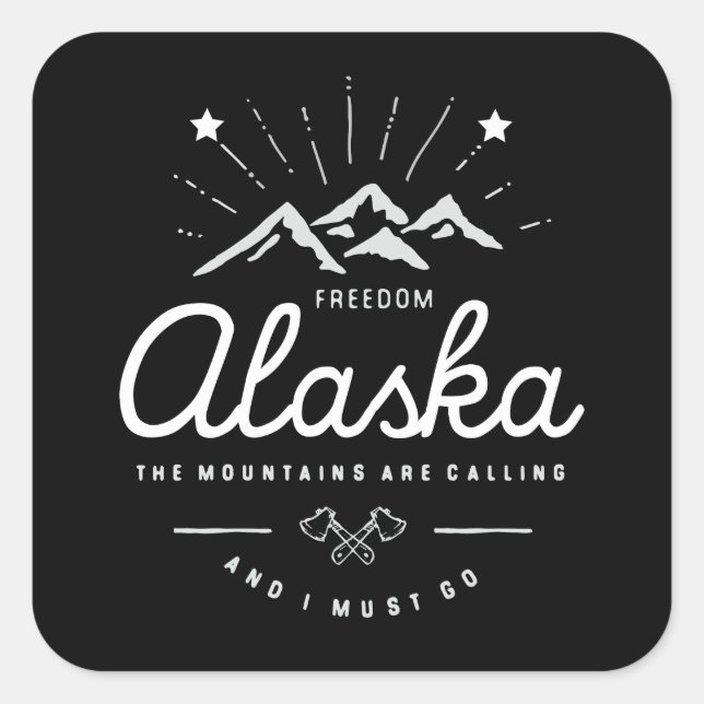 Pegatina Cuadrada Las montañas de Alaska están llamando Debo irme Mo (Anverso)