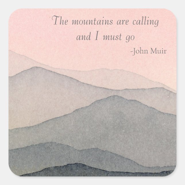 Pegatina Cuadrada Las montañas llaman acuarela (Anverso)
