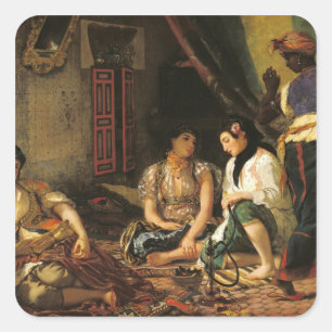 Pegatina Cuadrada Las mujeres de Argel en su apartamento, 1834
