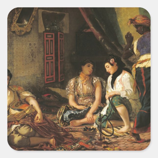 Pegatina Cuadrada Las mujeres de Argel en su apartamento, 1834 (Anverso)