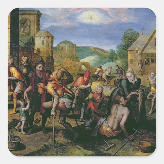 Pegatina Cuadrada Las obras de la piedad (Anverso)