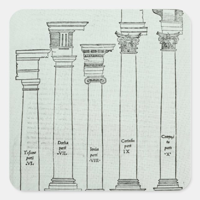 Pegatina Cuadrada Las Órdenes de la Arquitectura (Anverso)