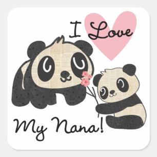 Pegatina Cuadrada Las pandas I aman a mi Nana