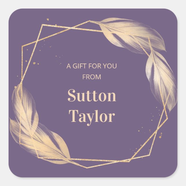 Pegatina Cuadrada Las plumas doradas en Pluma (Anverso)