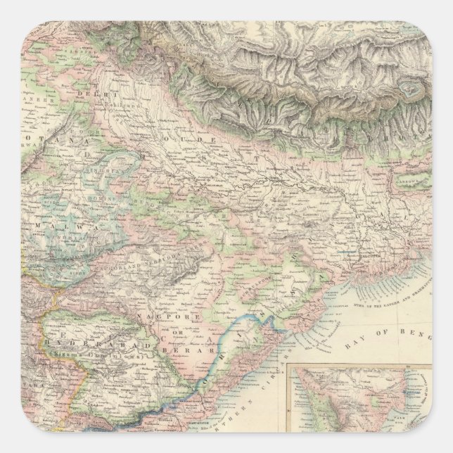 Pegatina Cuadrada Las posesiones británicas en las Indias Orientales (Anverso)