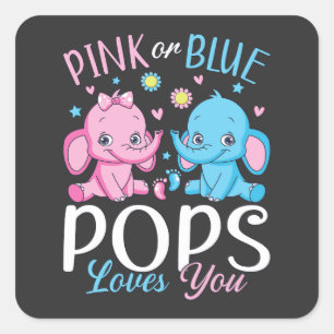 Pegatina Cuadrada Las Postas Rosa O Azul Te Aman El Elefante Bebé