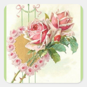 Pegatina Cuadrada Las rosas rosadas y el corazón más hermosos de la