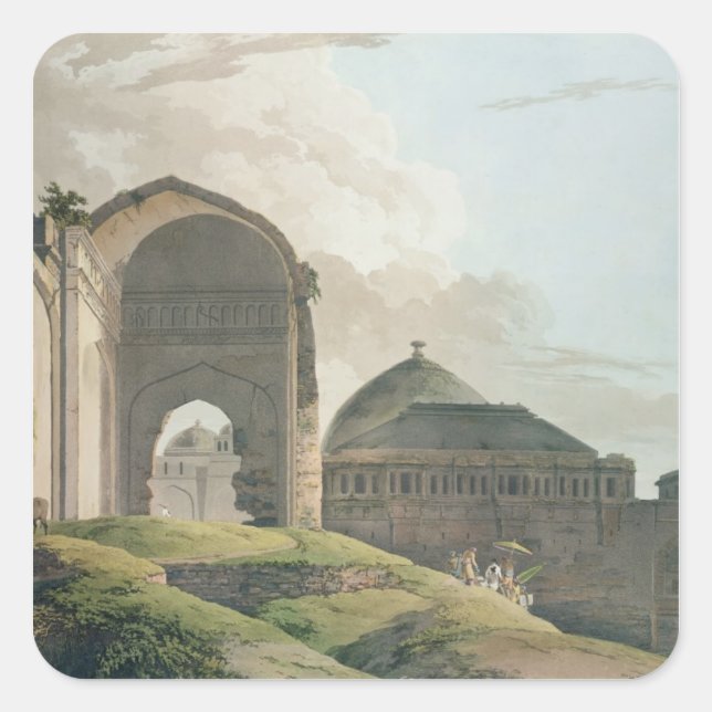 Pegatina Cuadrada Las ruinas del palacio de Madurai, 1798 (Anverso)