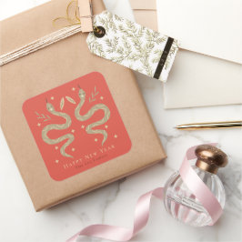 Pegatina Cuadrada Las serpientes de oro roban Feliz Año Nuevo Chino