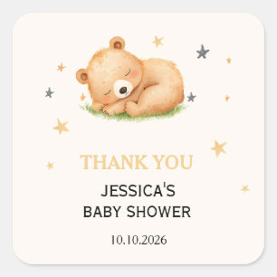 Pegatina Cuadrada Las Tablas de Espuma para Baby Shower del Oso Bebé