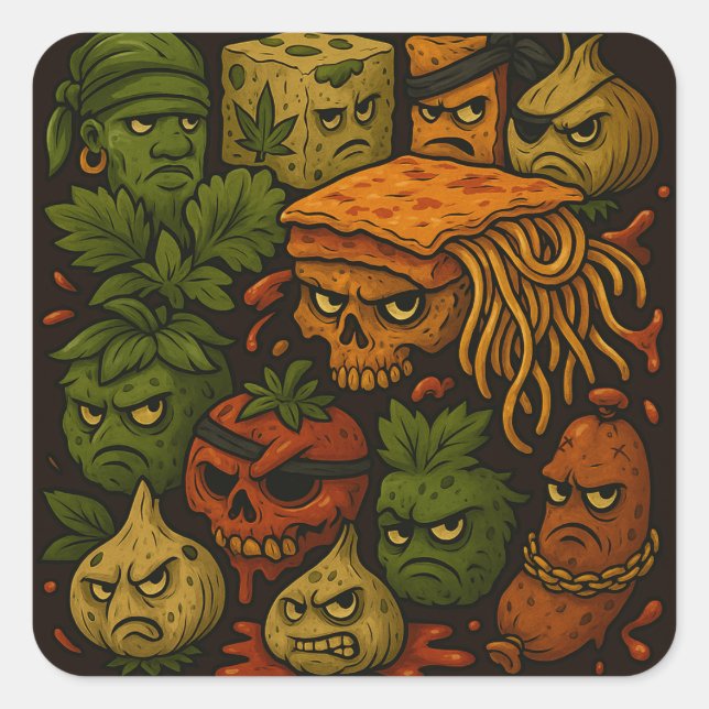 Pegatina Cuadrada Lasanghetti's The Gang (Anverso)