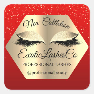 Pegatina Cuadrada Lash Packaging confetti maquillaje Ojos dorados Ro