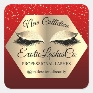 Pegatina Cuadrada Lash Packaging confetti maquillaje Ojos dorados Ro