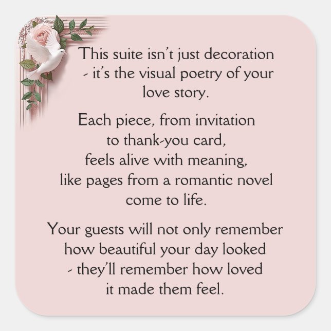 Pegatina Cuadrada Lasting Impression -  Pink Roses & Doves (Anverso)