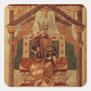 Pegatina Cuadrada Lat 1152 f.3v Charlemagne (Carolus Magnus, Charles