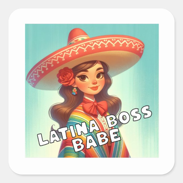 Pegatina Cuadrada Latina Boss Babe Latinx Propietaria de Pequeñas Em (Anverso)