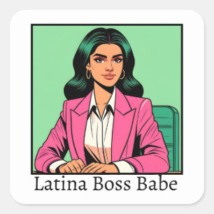 Pegatina Cuadrada Latina Boss Babe Pop Art Business Woman