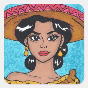 Pegatina Cuadrada Latina con Sombrero