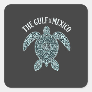Pegatina Cuadrada Latino del Mar de la Tortuga del Golfo de México