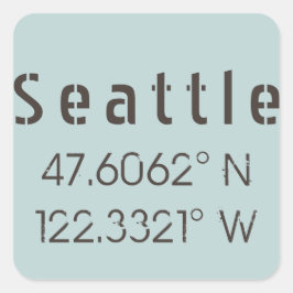 Pegatina Cuadrada Latitud y longitud de Seattle