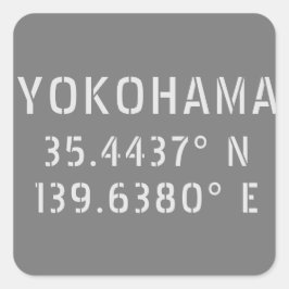 Pegatina Cuadrada Latitud y longitud de Yokohama
