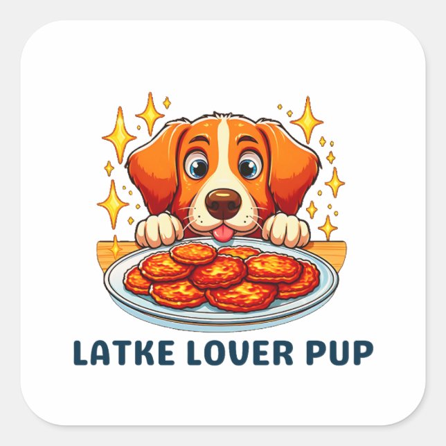 Pegatina Cuadrada Latke Lover Pup (Anverso)