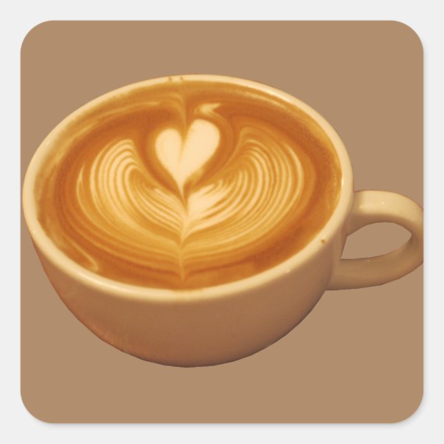 Pegatina Cuadrada Latte Art Coffee Love (Anverso)