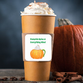 Pegatina Cuadrada Latte de Calabaza con Especias en Acuarela