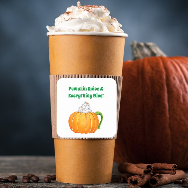 Pegatina Cuadrada Latte de especias de calabaza acuática (Sip, Smile, Repeat: Pumpkin Spice Latte Love in Watercolor Delight!)