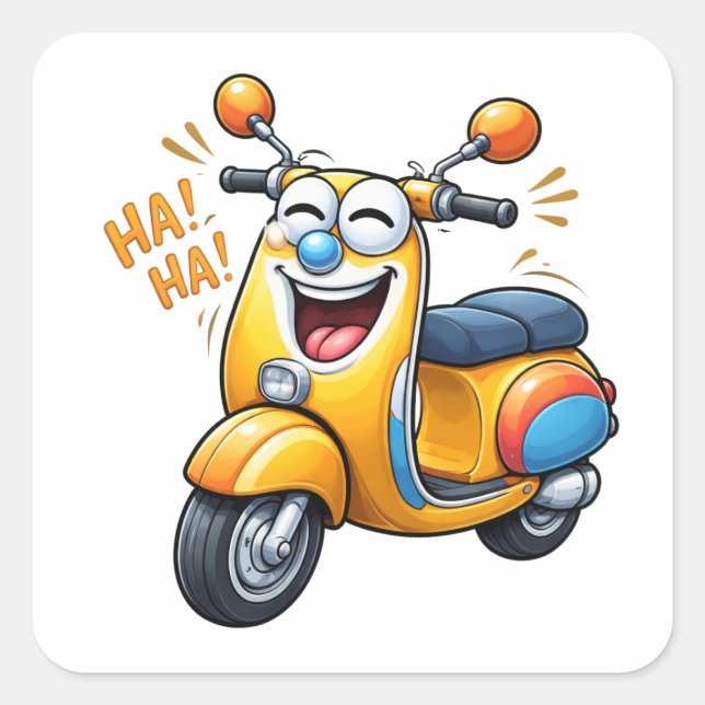 Pegatina Cuadrada Laughing Cartoon Scooter Character Sticker (Anverso)