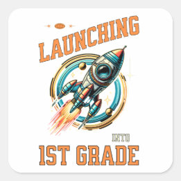 Pegatina Cuadrada Launching into 1st Grade -Back to School