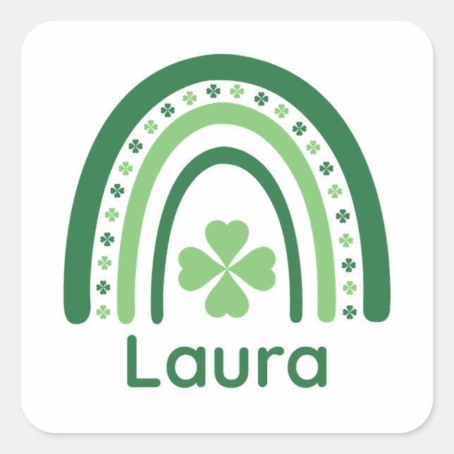 Pegatina Cuadrada Laura Name Clover Boho Rainbow (Anverso)