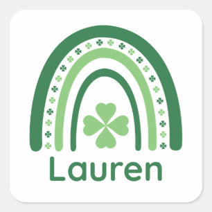 Pegatina Cuadrada Lauren Nombre Clover Boho Arcoíris