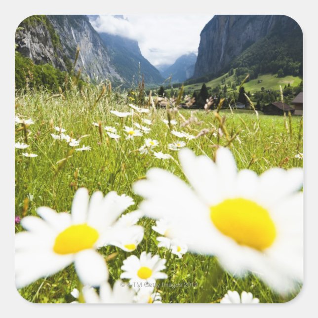 Pegatina Cuadrada Lauterbrunnen, Suiza (Anverso)